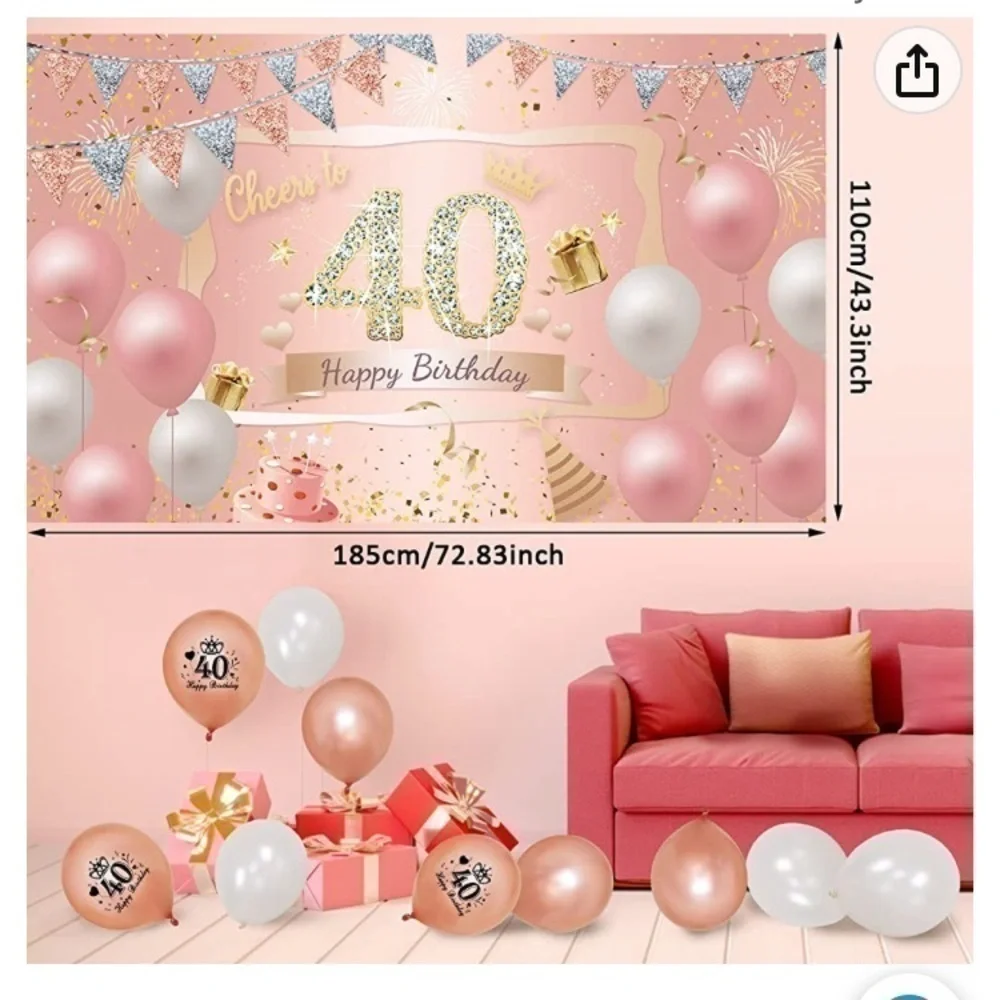 AWESOME pink 40th Birthday Backdrop Banner